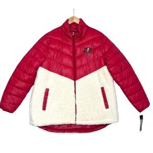 NFL Tampa Bay Buccaneers Puffer Jacket Womens Sz L Red White Quilted Full Zip
